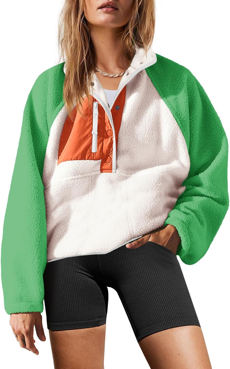 Yanekop Womens Fuzzy Fleece Pullover Sherpa Sweatshirt Jacket