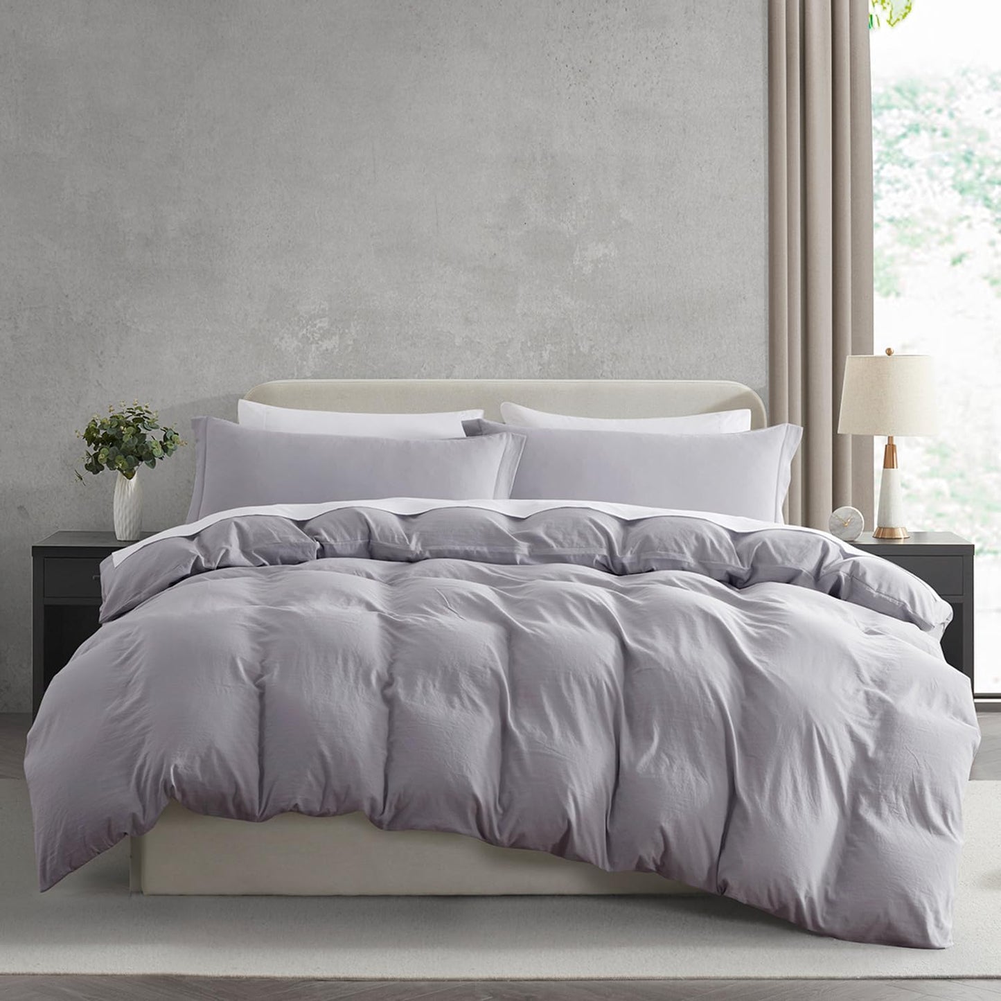 Nestl Grey Lavender California King Duvet Cover Set for Comfort