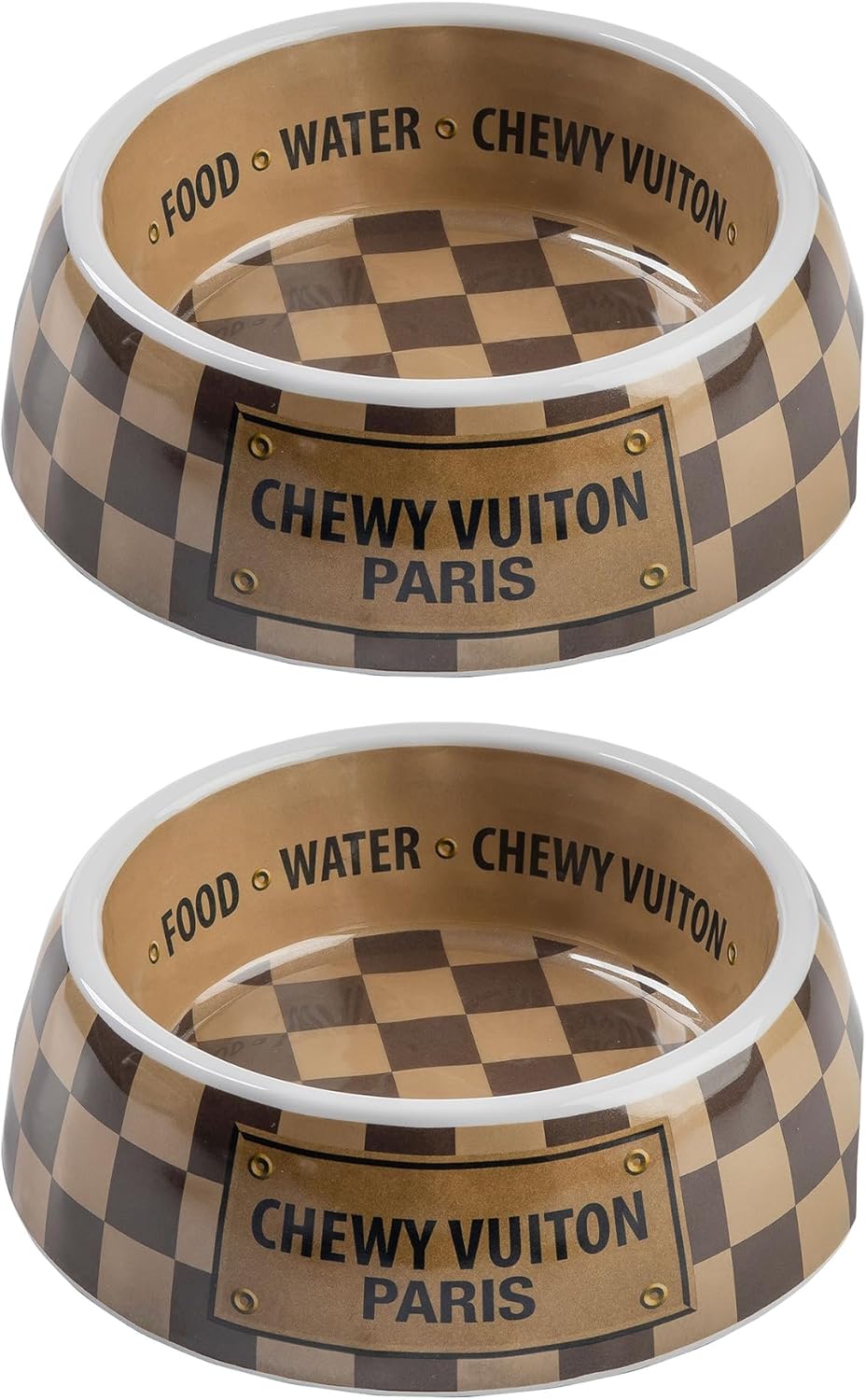 Checker Chewy Vuiton Dog Bowl Set for Stylish Pet Dining