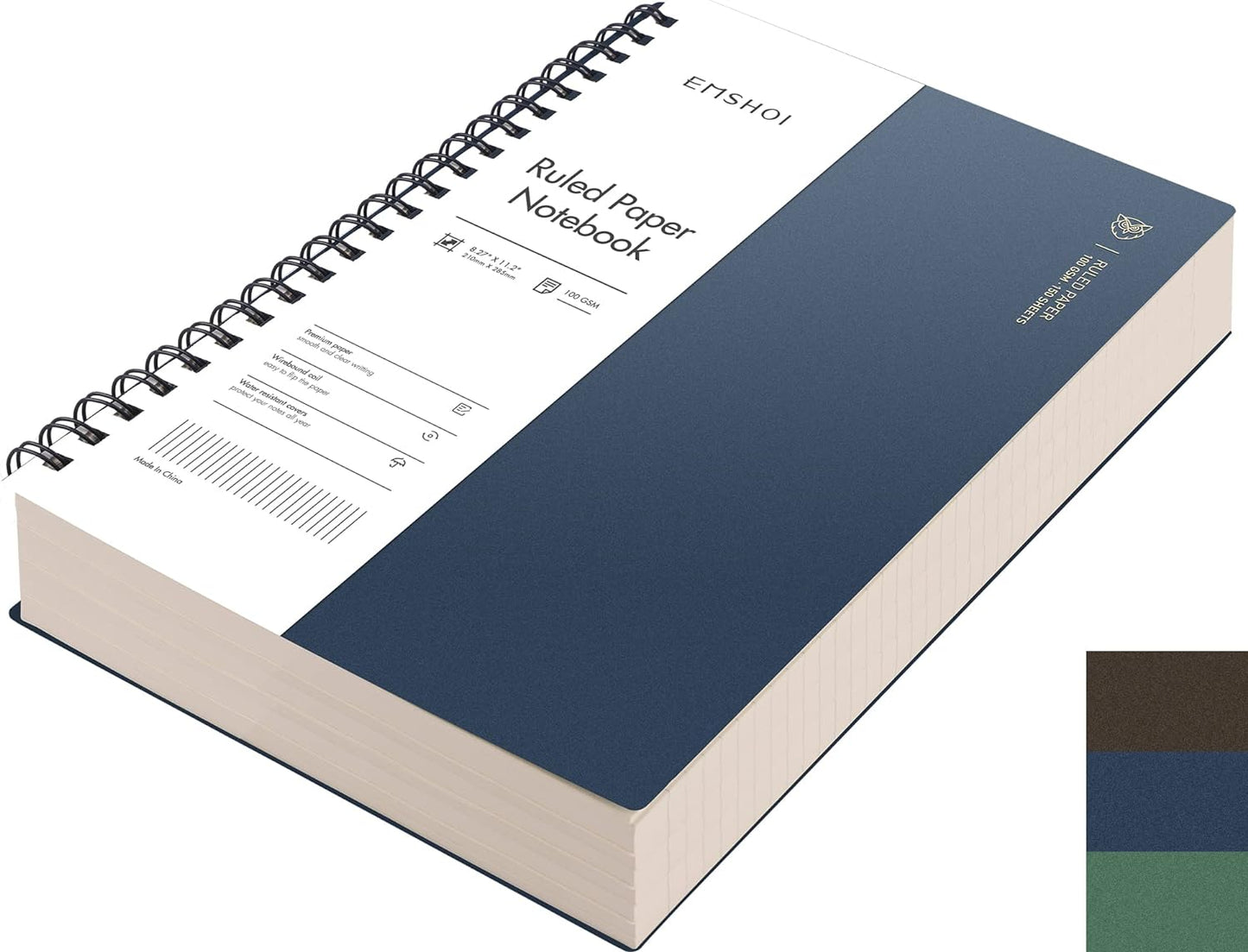 EMSHOI A4 College Ruled Notebook 300 Pages - Waterproof Softcover