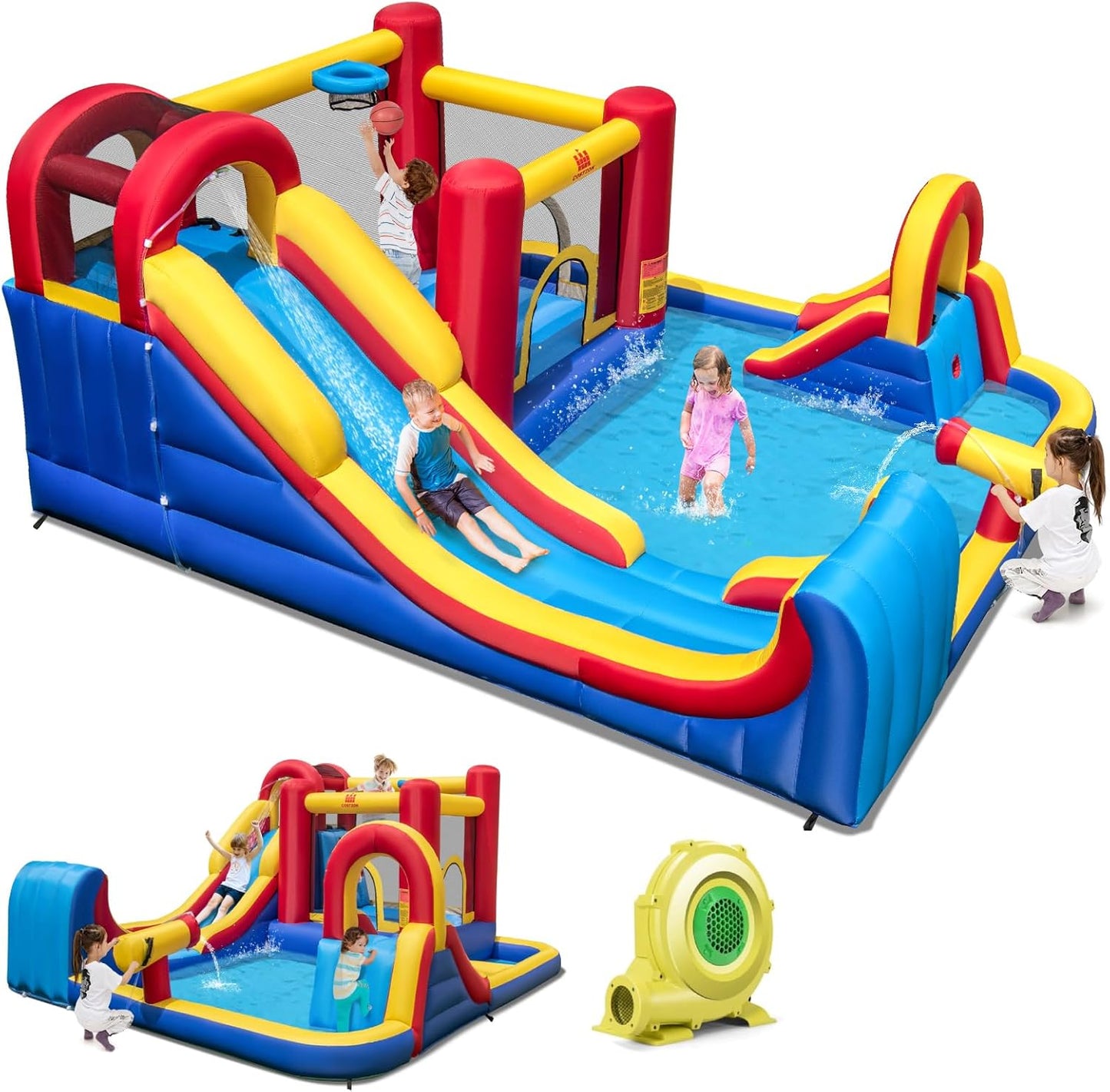BOUNTECH Inflatable Water Slide for Kids with Big Splash Pool
