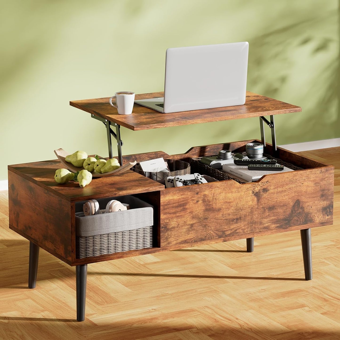 OLIXIS Wood Lift Top Coffee Table with Hidden Storage Compartment