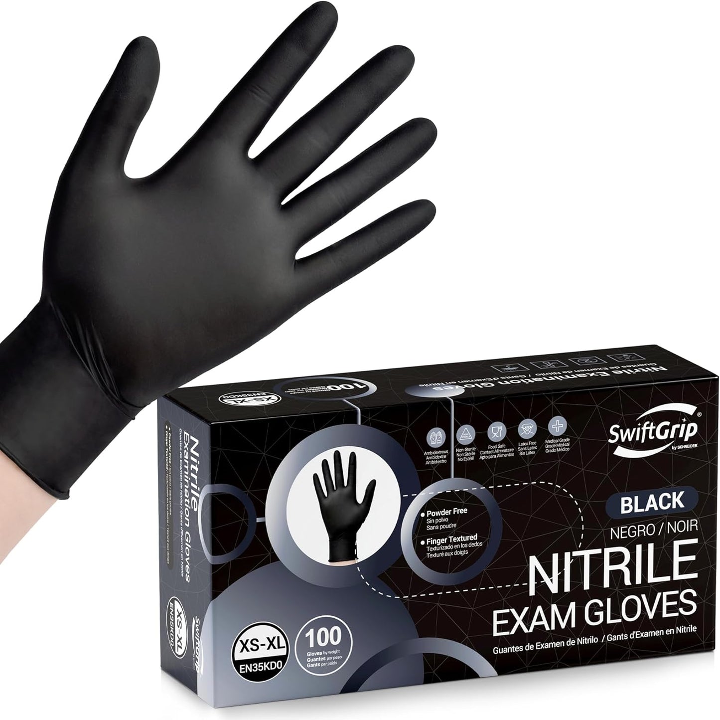 Latex-Free Black Nitrile Gloves by Schneider Medical