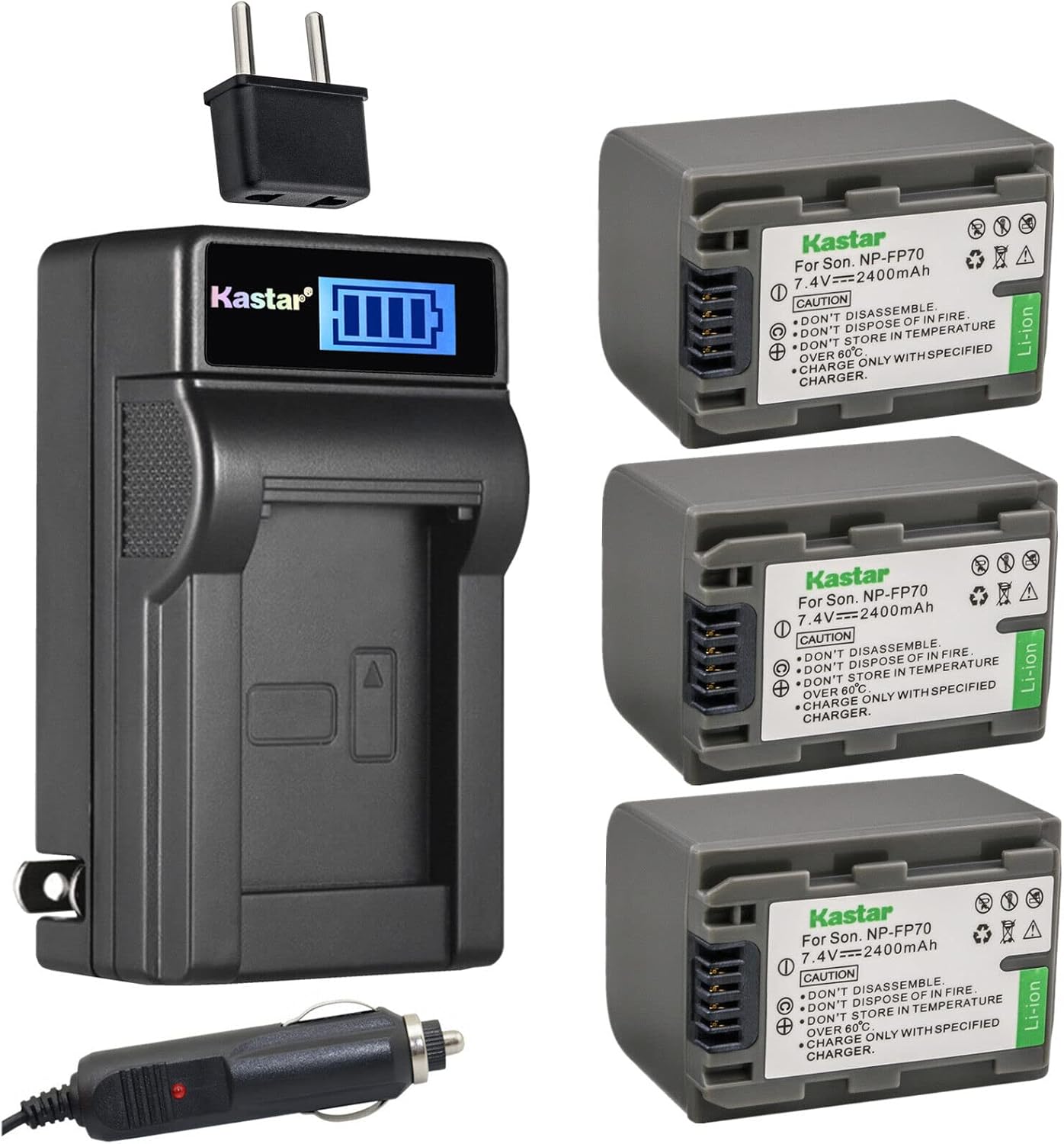 Kastar 3-Pack NP-FP70 / NP-FP71 Battery and Charger Kit