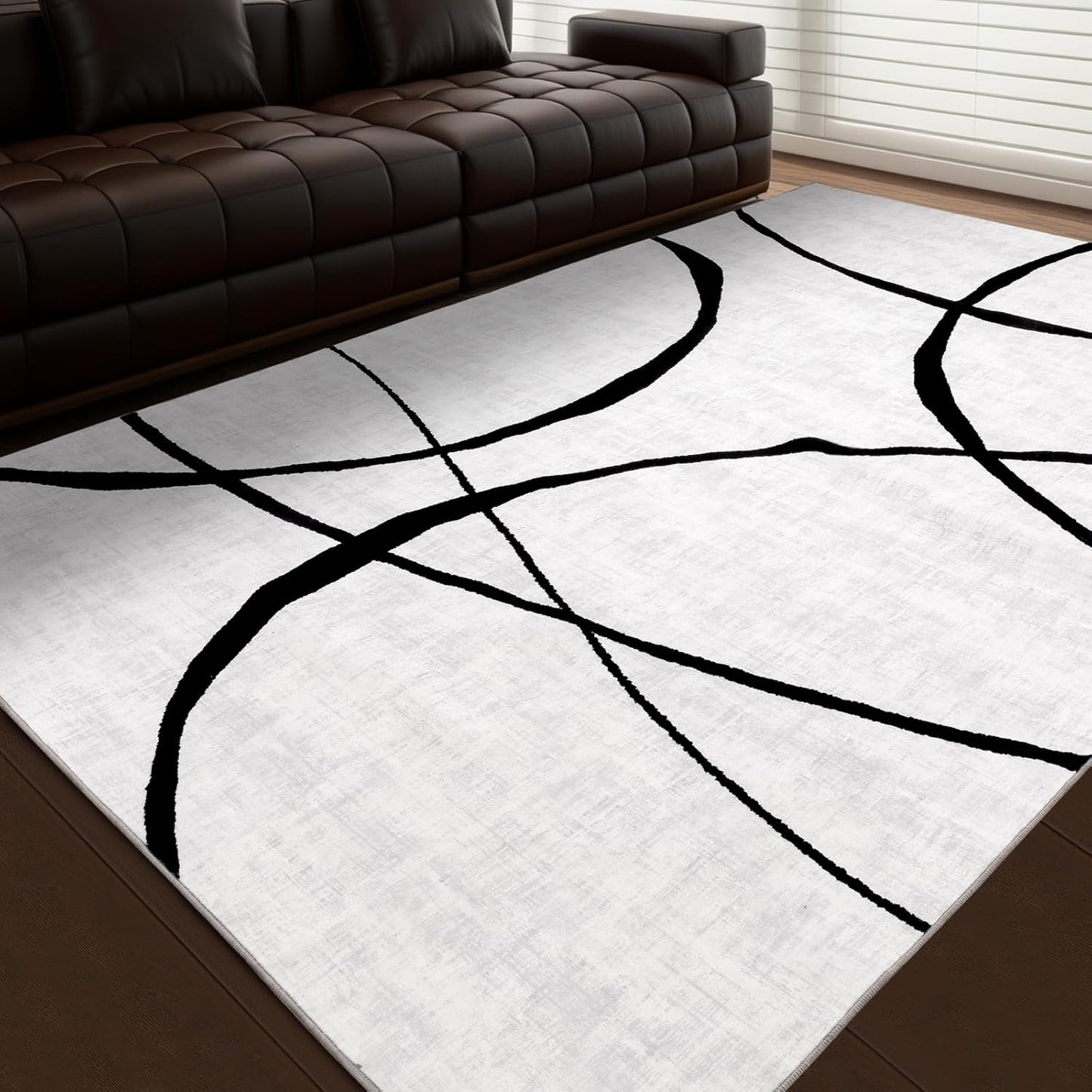 YIHOUSE 6ftx9ft Black and White Rug - Modern Non-Slip Design