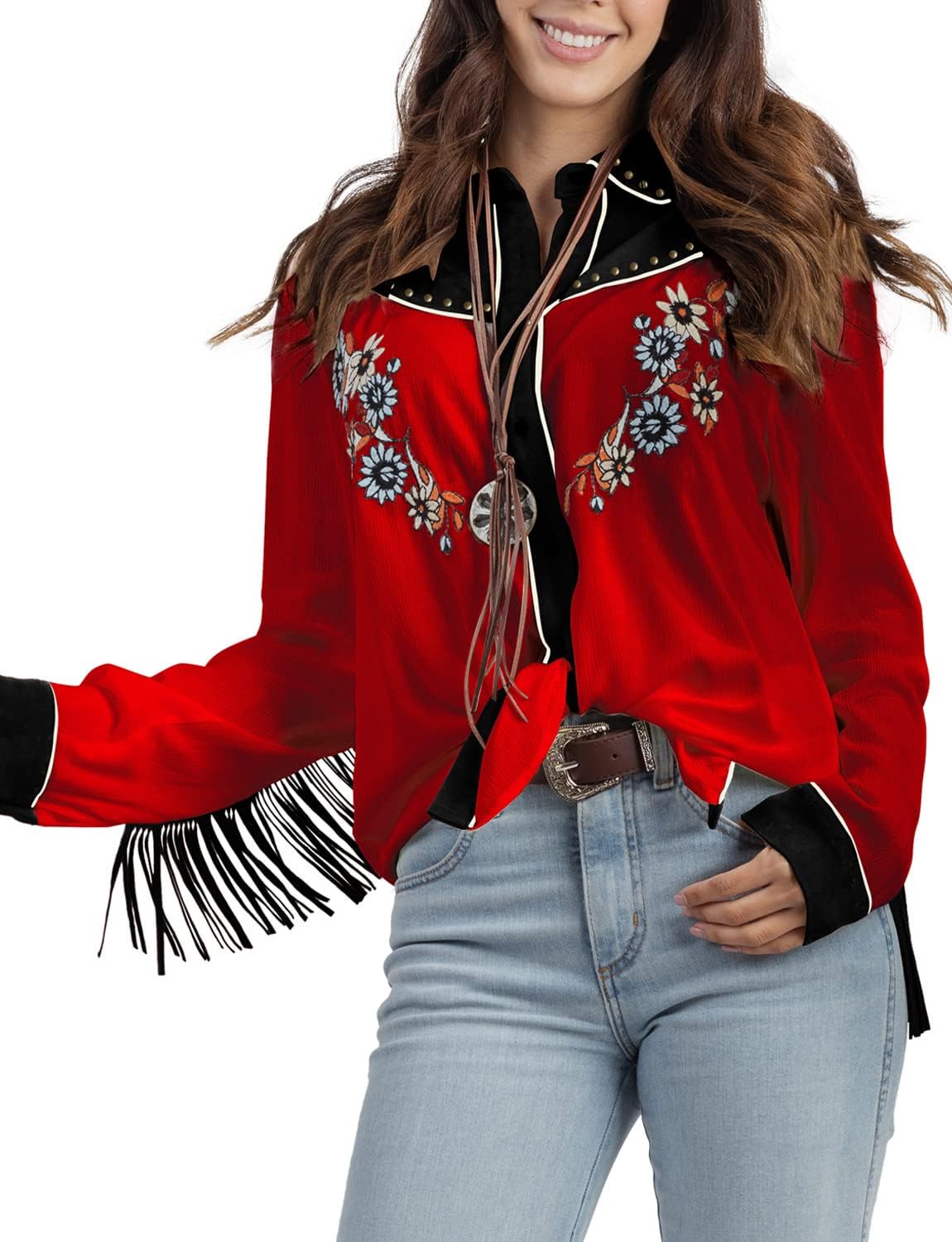 Women's Embroidered Western Long Sleeve Button Down Shirts