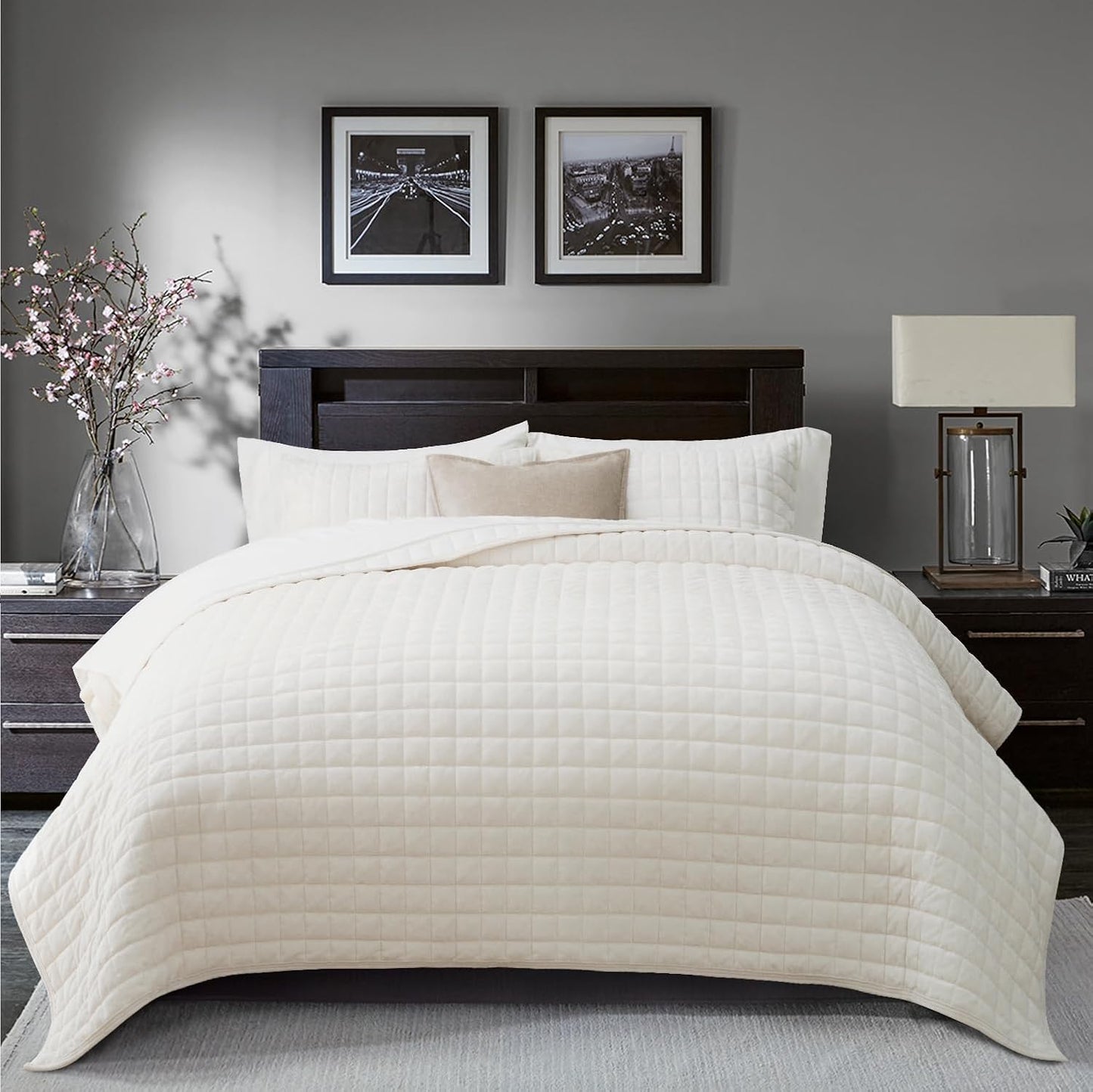 Luxury Velvet Quilt Set for California King, Ultra Soft Comforter