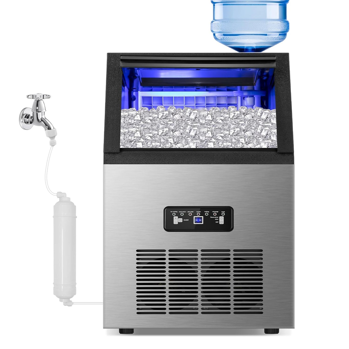Hothope Stainless Steel Ice Maker: 100Lbs/24H, Clear Ice in 20Mins, 23Lbs Capacity