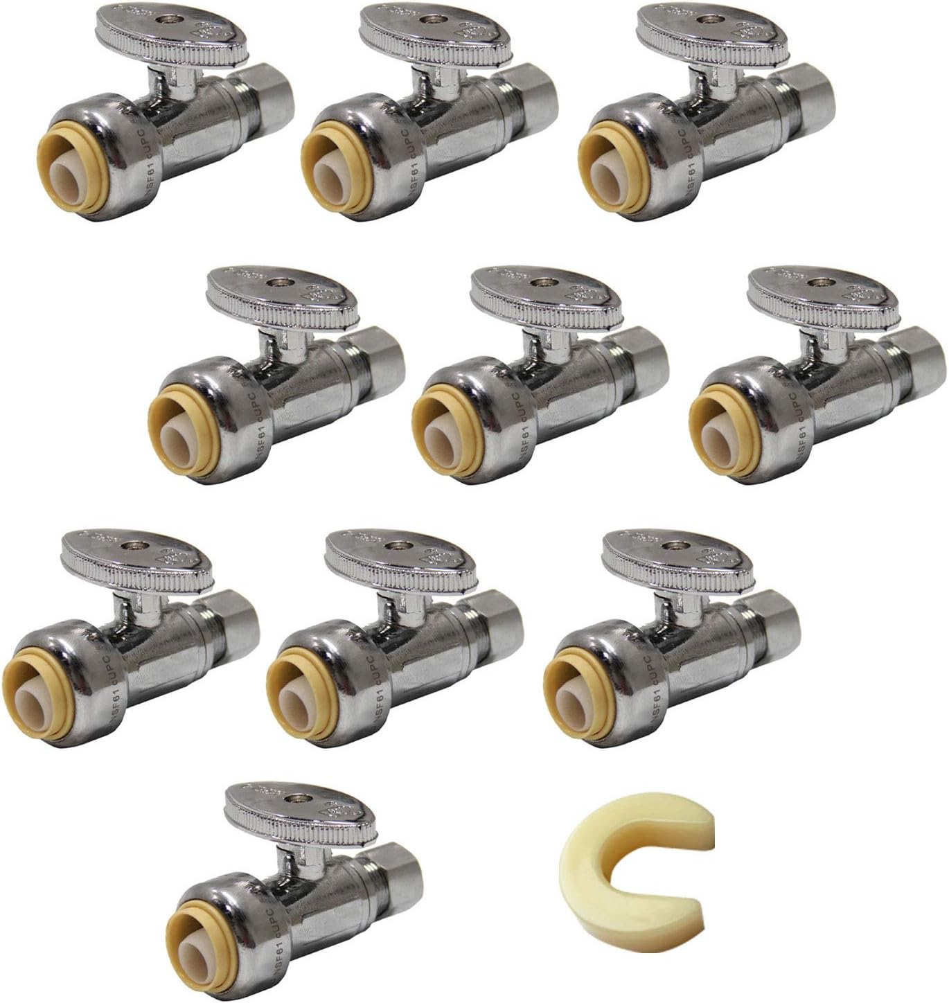 Pack of 10 EFIELD Push Fit 1/4 Turn Straight Stop Valves