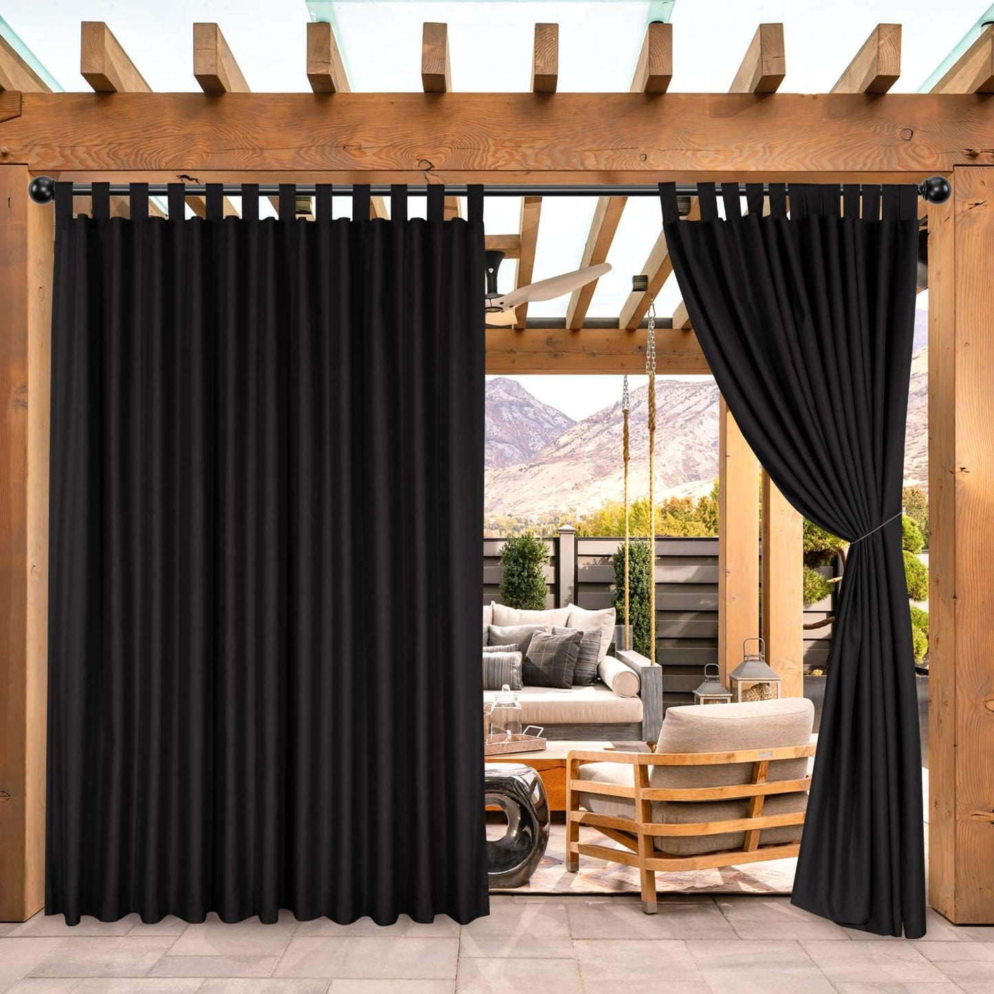 BONZER Wide Outdoor Curtains for Patio Waterproof Privacy Tab Top
