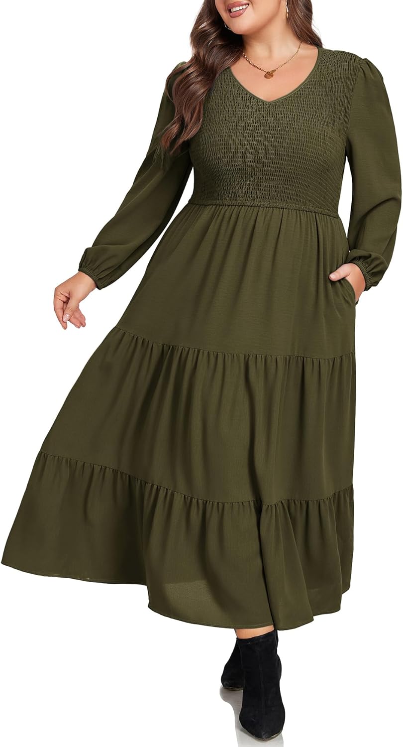Plus Size Fall Dresses for Women: Flowy Long Sleeve Maxi Style