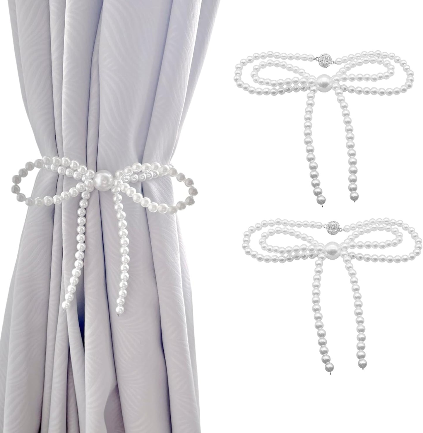Bow Pearl Magnetic Curtain Tiebacks Set