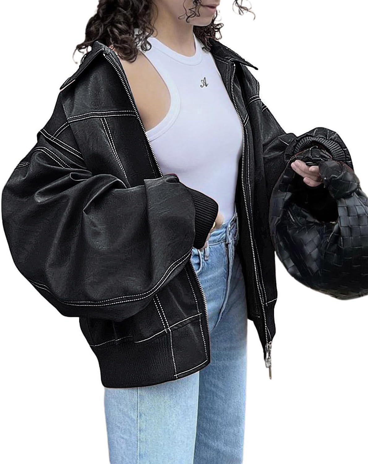 Faux Leather Motorcycle Jacket for Women - Stylish Oversized Coat