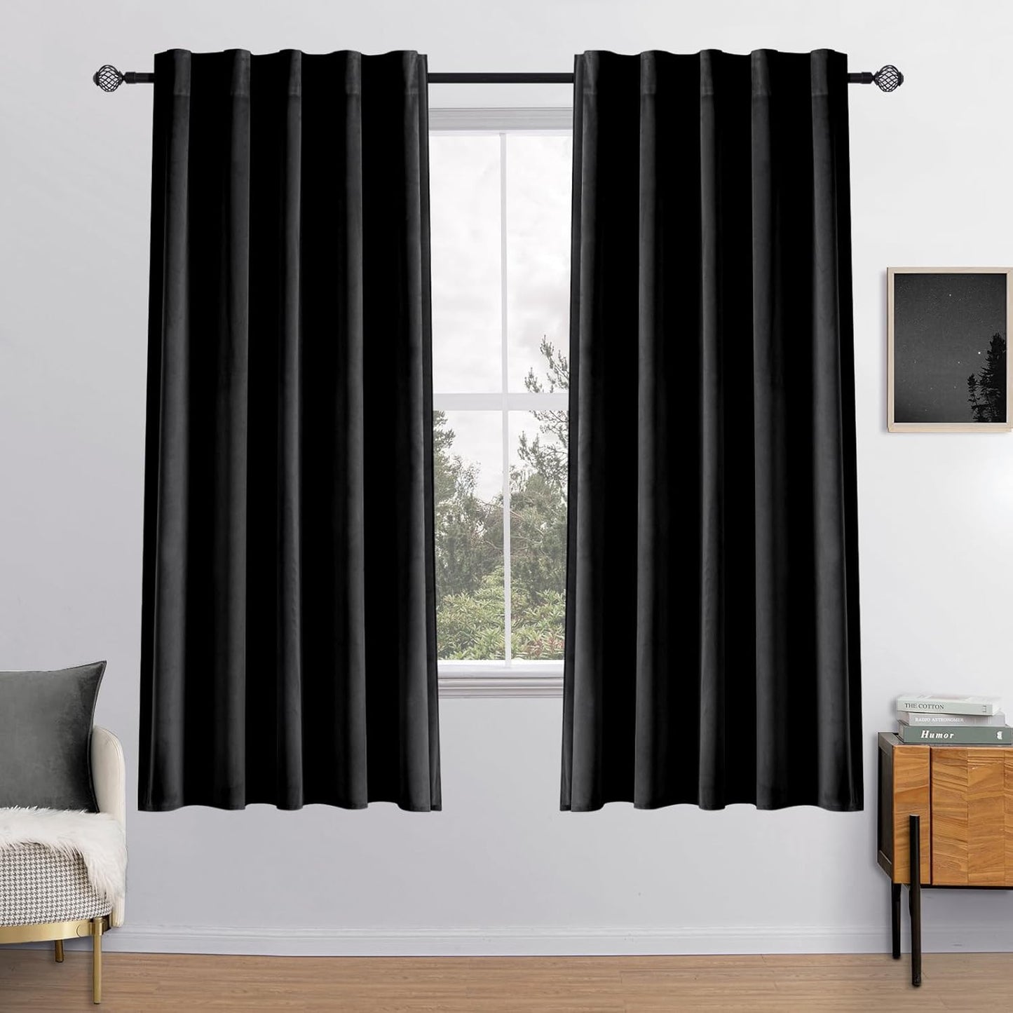 MIULEE Black Velvet Curtains - Luxury Blackout Drapes for Home