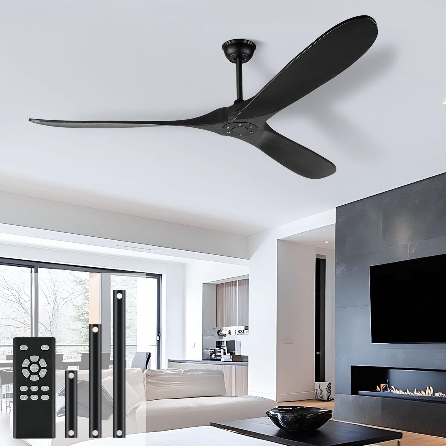 heimo 60 Inch Black Ceiling Fan No Light for Indoor Outdoor Use