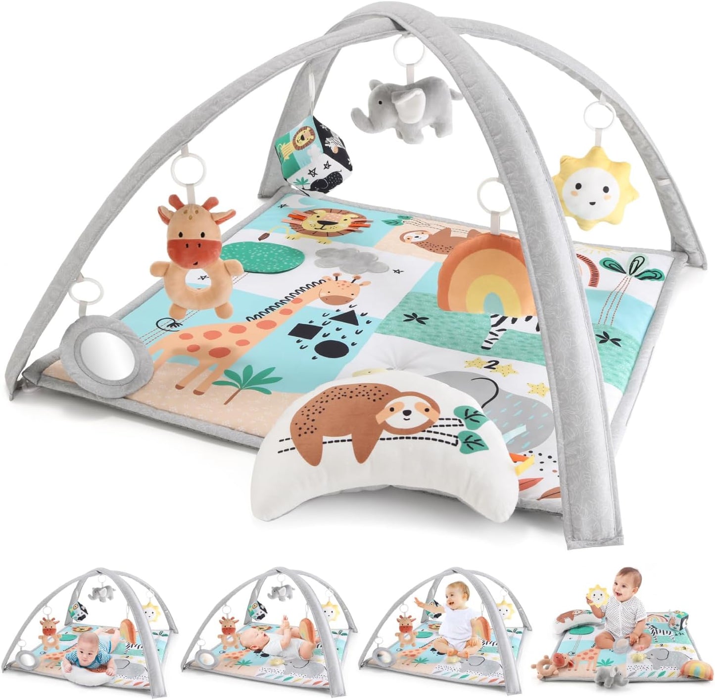 The Peanutshell 7-in-1 Unisex Baby Play Gym - Safari Joy