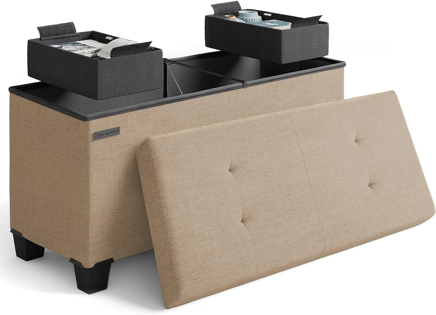 Storage Ottoman Bench with Bins for Bedroom and Living Room