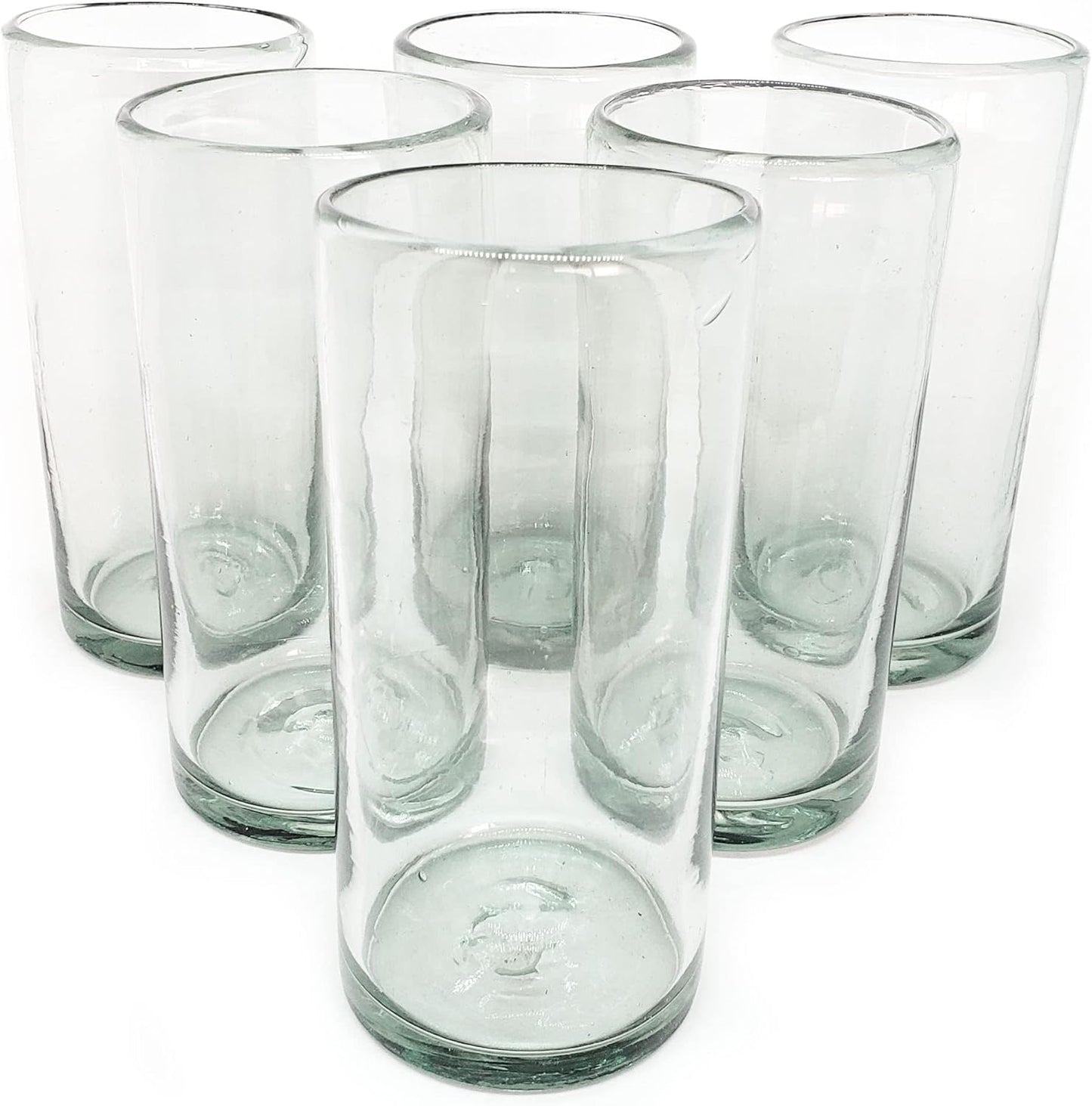 Clear 20 oz Tall Iced Tea Glasses Set of 6 Hand Blown Art