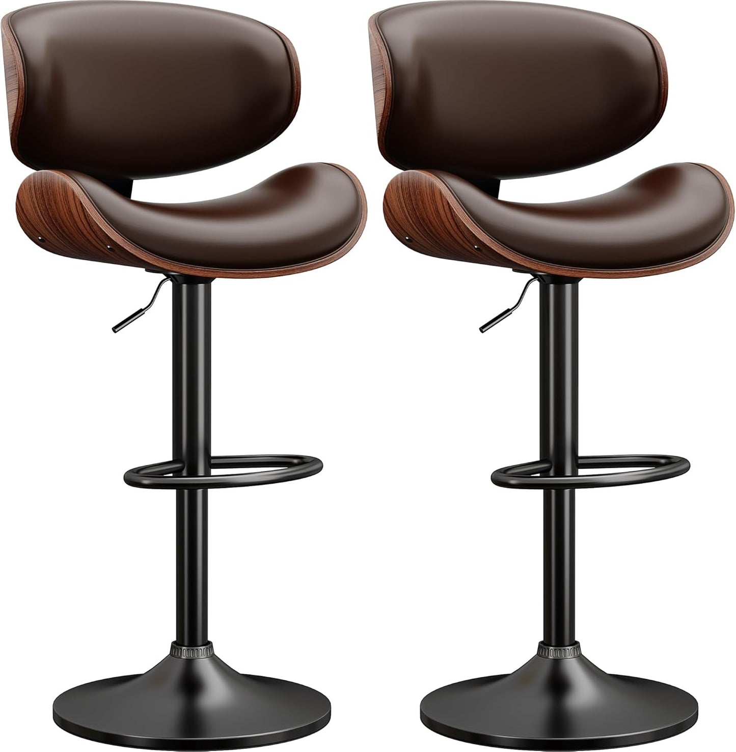 Swivel Bar Stools Set of 2, Modern PU Leather Adjustable Design