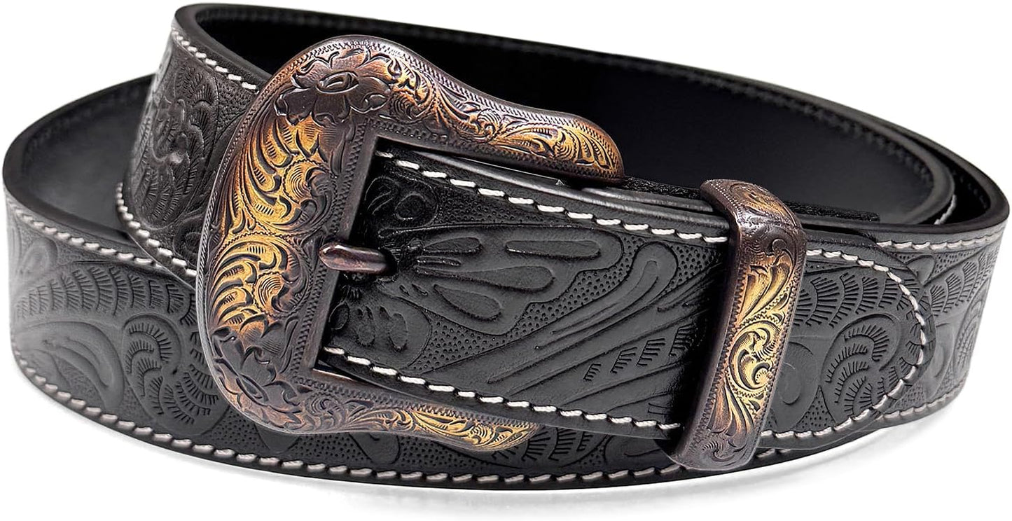 Genuine Full Grain Western Engraved Tooled Leather Strap 1-1/2