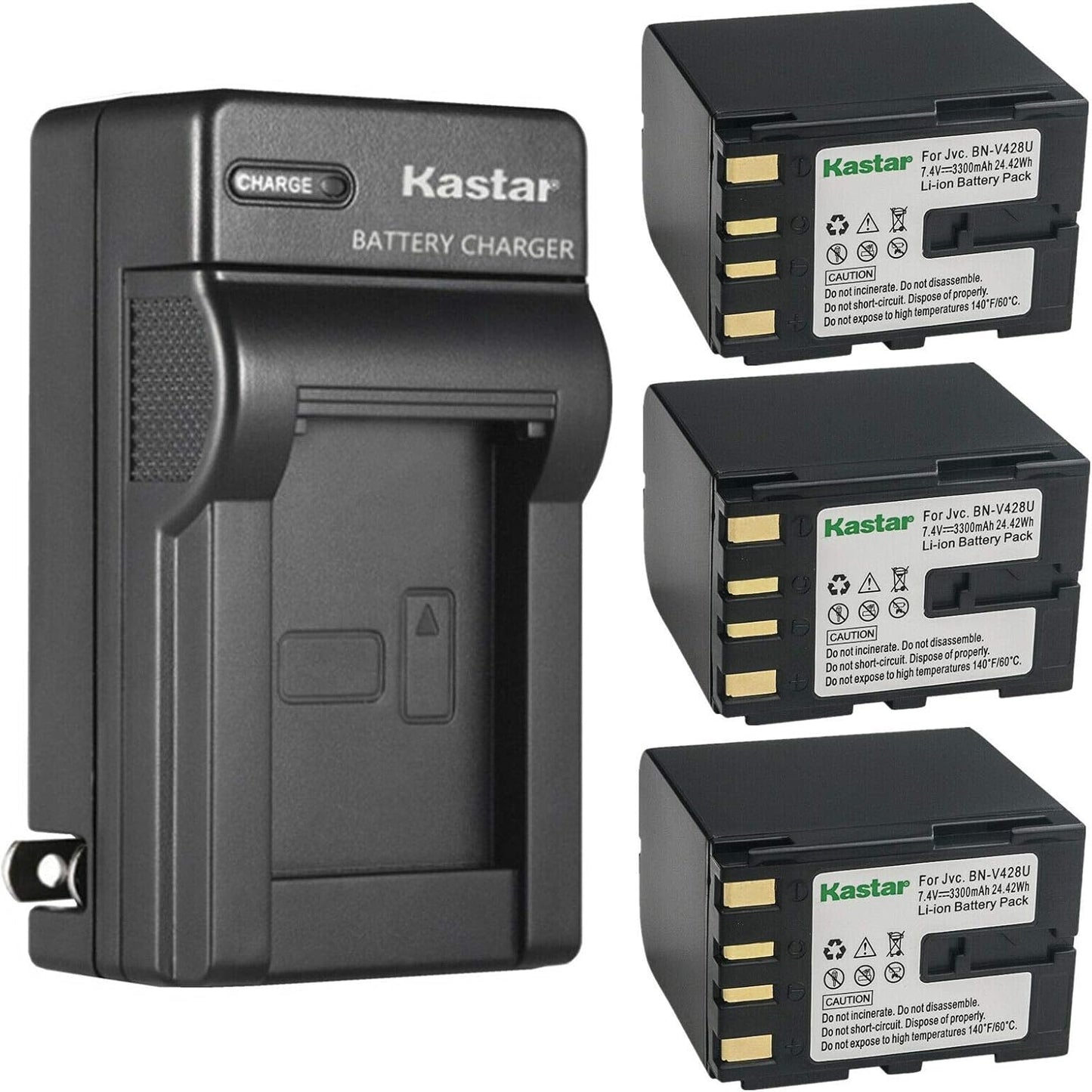 Kastar 3-Pack BN-V428 Battery and AC Wall Charger Replacement