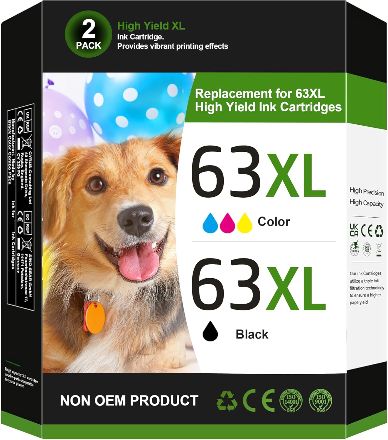 63XL Ink Cartridges Black and Color Replacement for HP Printers