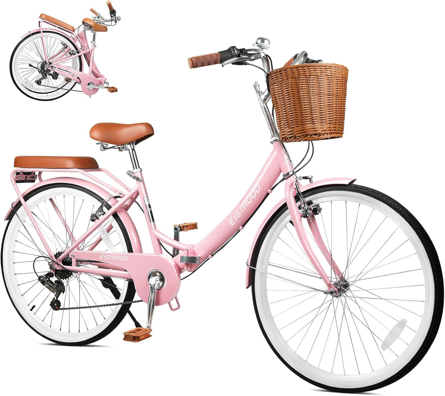 26Inch Foldable Women Bike with Basket and 7 Speed Gear System