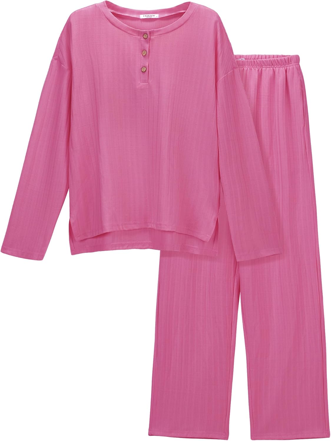 Ekouaer Womens Ribbed Knit Lounge Set for Cozy Sleepwear