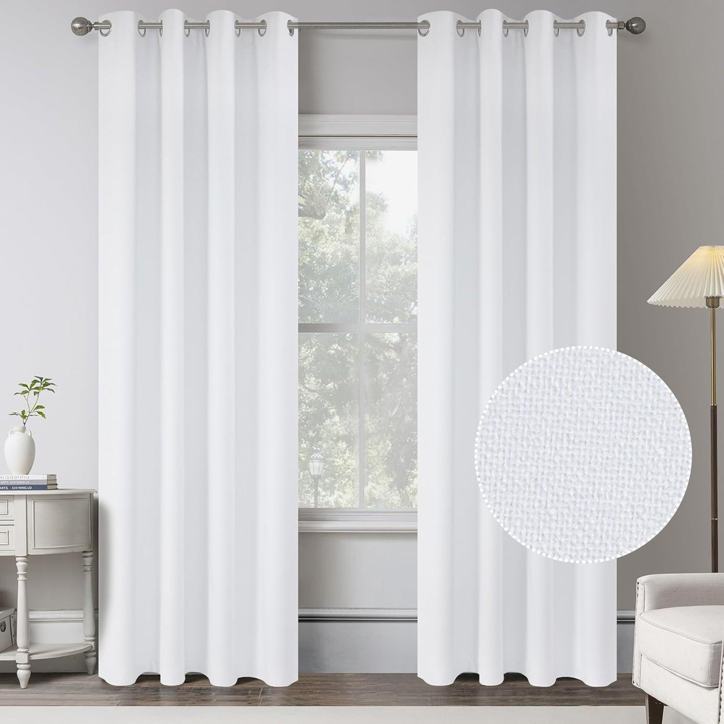 Pure White 100% Blackout Linen Curtains for Modern Farmhouse
