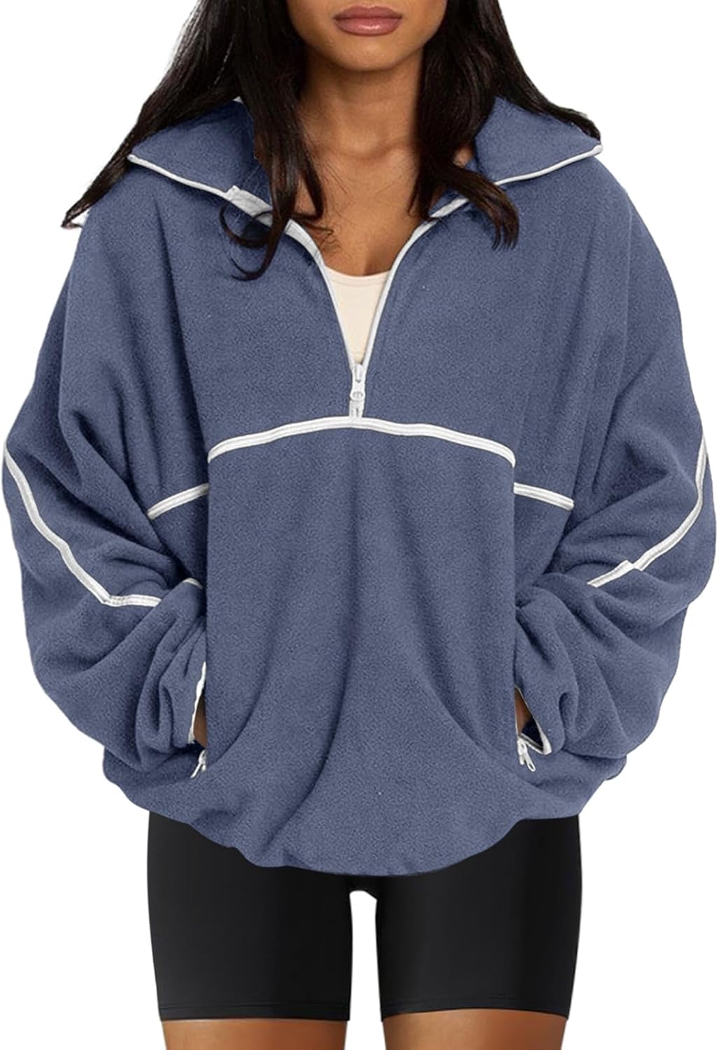 LASLULU Womens Half Zip Pullover Sherpa Fleece Jacket Cozy