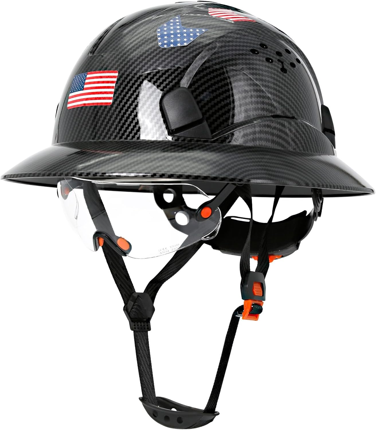 Carbon Fiber Pattern Full Brim Hard Hat with Visor for Safety