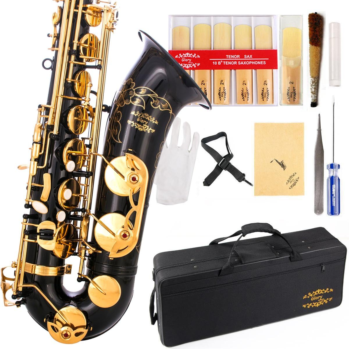 Glory Black/Gold B Flat Tenor Saxophone with Complete Accessories