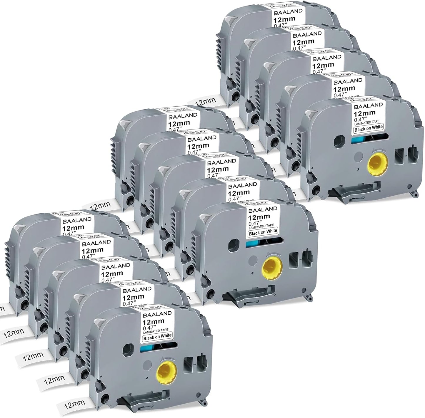15-Pack 12mm Laminated White TZe Tz Tape for Brother Label Makers