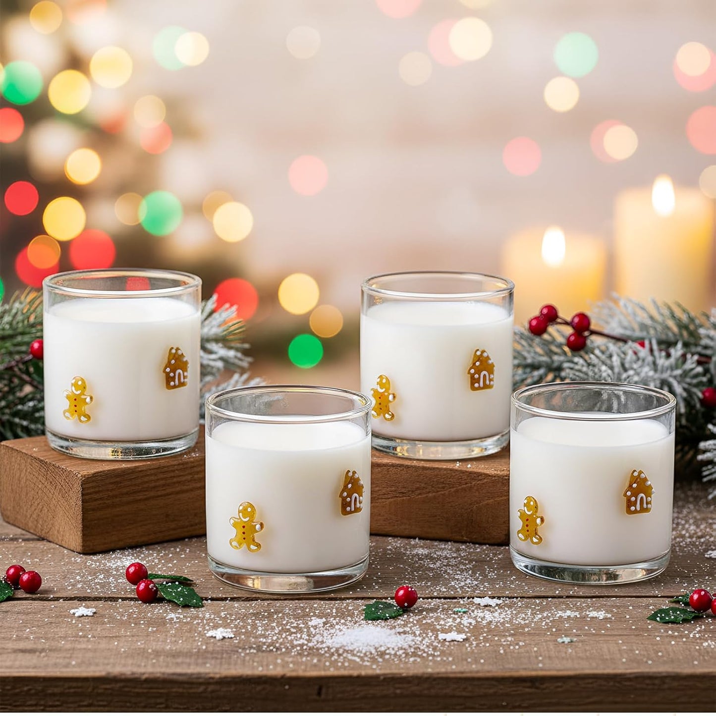 Vesici 4 Pack Christmas Icon Glass Cups for Holiday Cheer