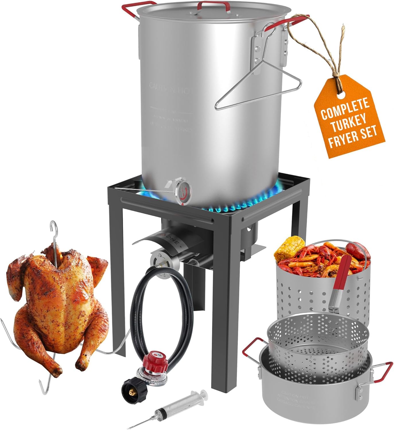 GasOne 30QT Turkey Fryer and 10QT Fish Fryer Set for Outdoor Cooking