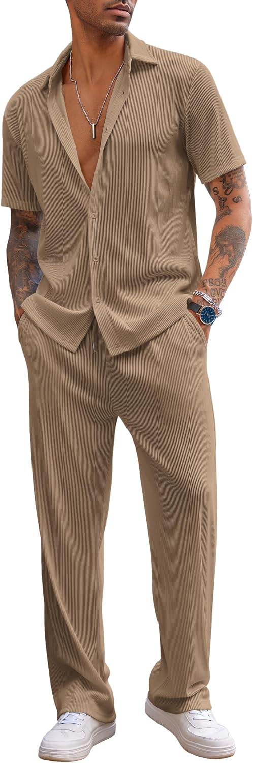 COOFANDY Men's Casual 2 Piece Outfit for Summer Beach Wear