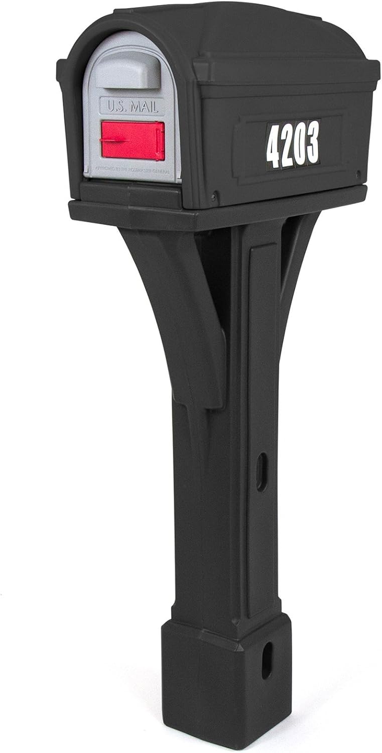 Classic Plastic Residential Mailbox & Post Mount Combo Kit - Black