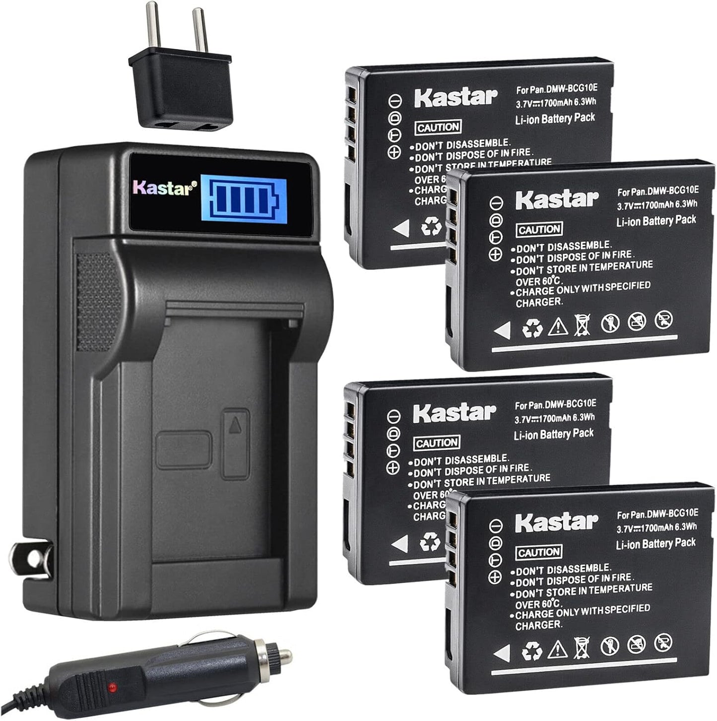 Kastar 4-Pack DMW-BCG10 Battery and LCD Charger for Panasonic