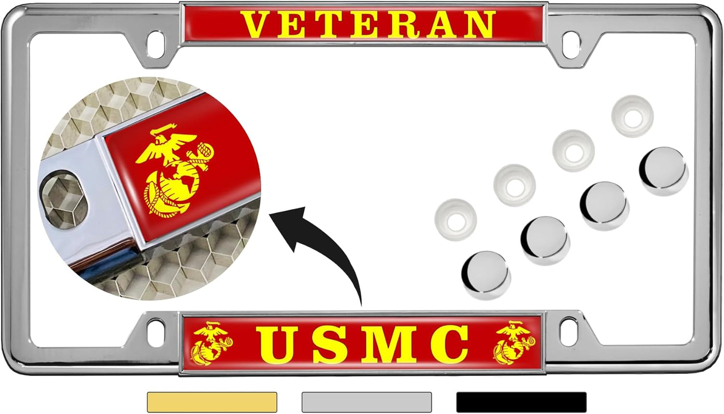 Personalized Thin Top Metal Car License Plate Frame for USMC Fans