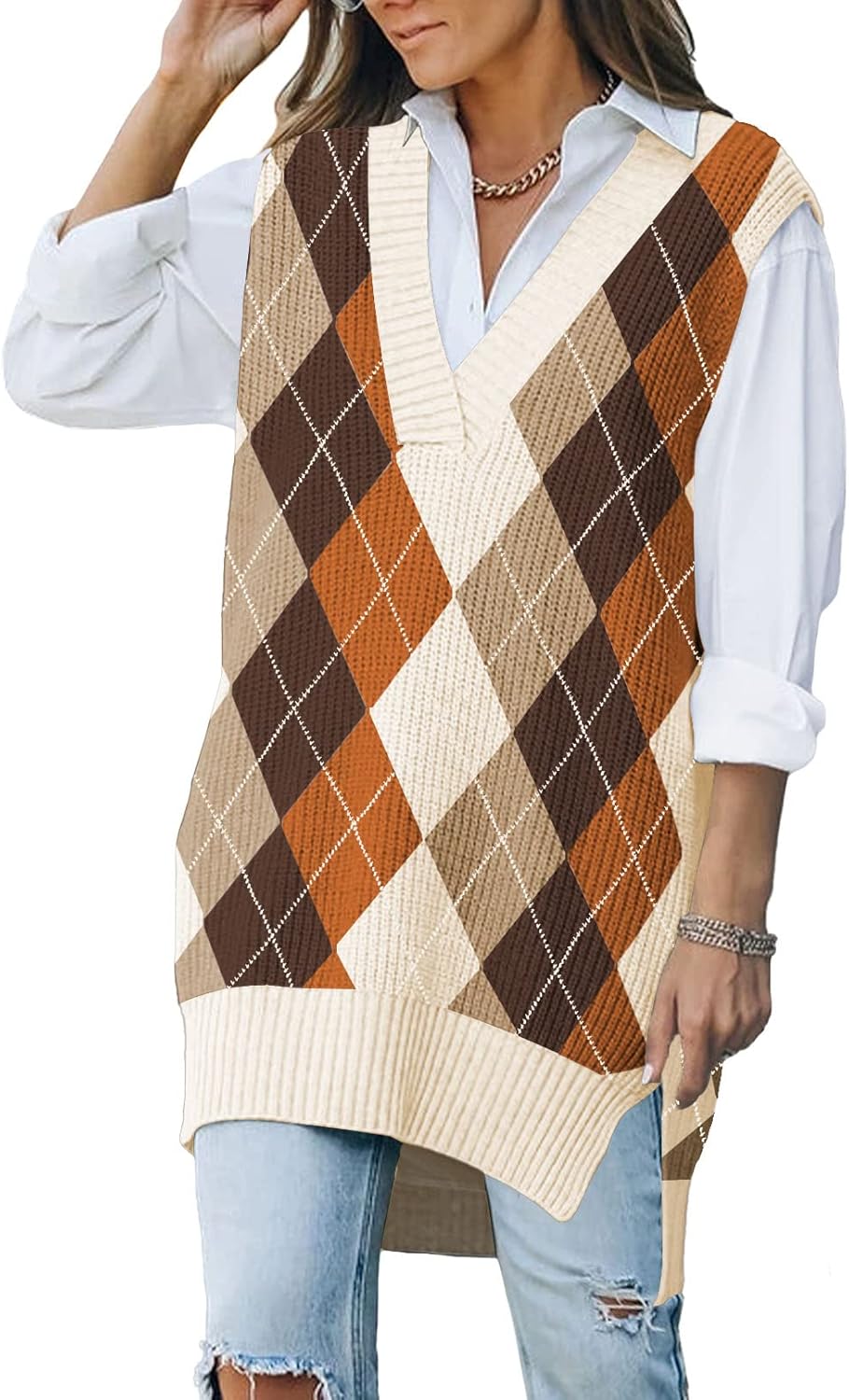 Viottiset Women's Oversized V Neck Knit Sweater Vest for Style