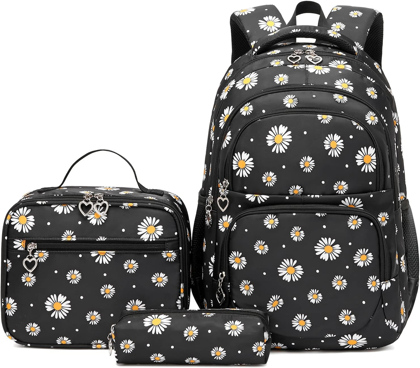 Lightweight Daisy Printed Backpacks With Lunch Pack & Pencil Case