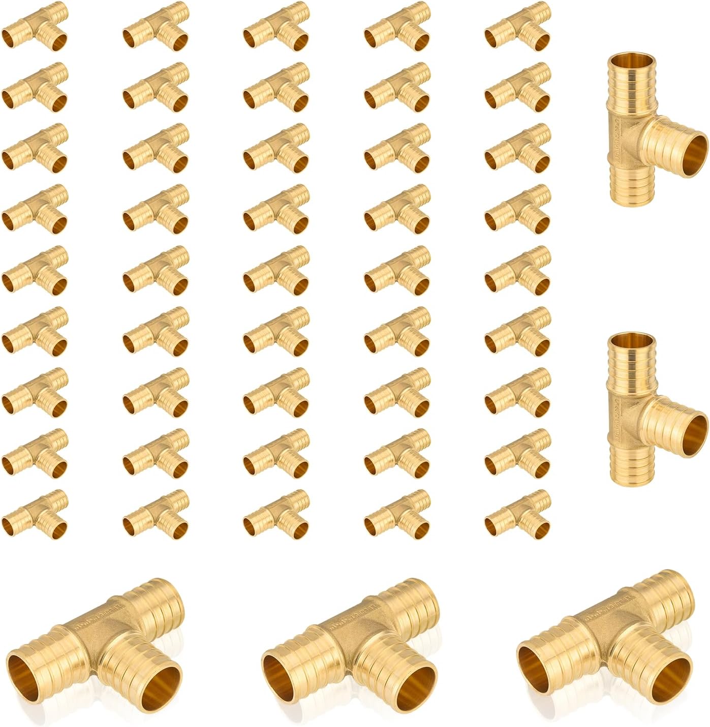 PEX Fittings 50-Pack 1in x 1in x 1in Brass Crimp Tee for Plumbing