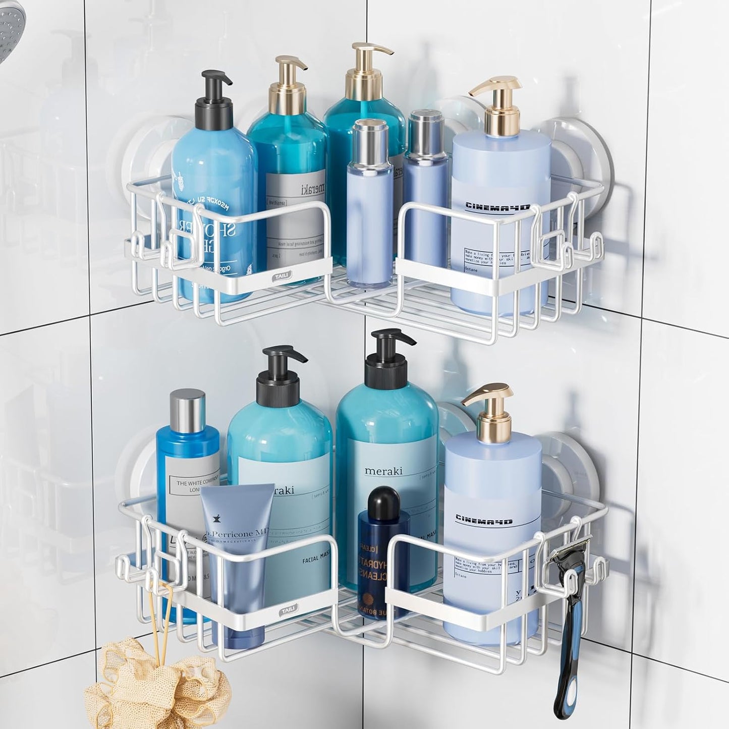 Corner-adaptive Suction Cup Shower Caddy for Easy Storage