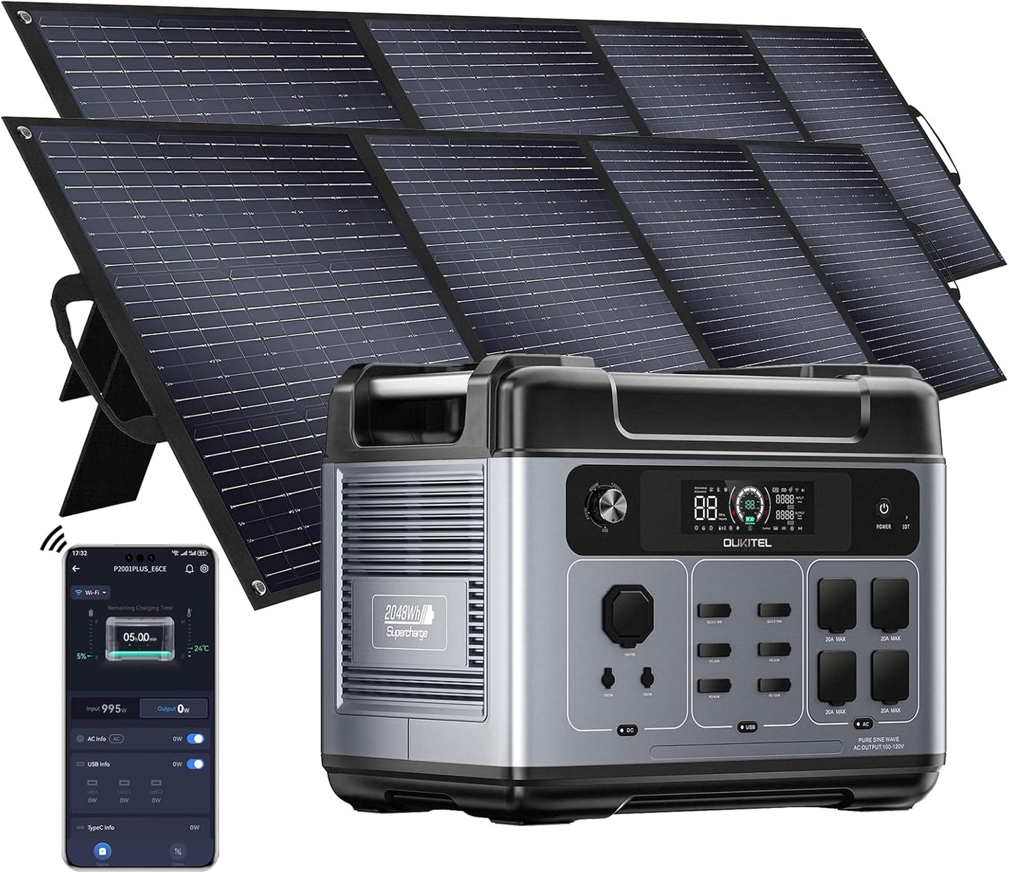 Powerful 2400W Solar Generator Bundle - OUKITEL P2001 Plus