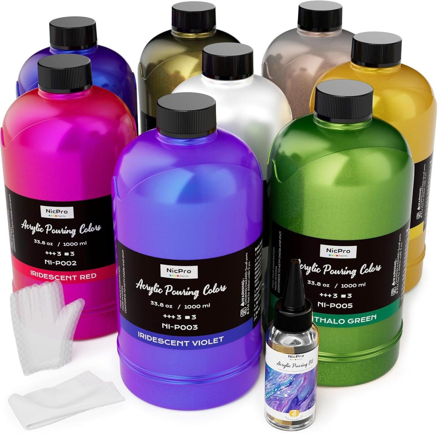 Nicpro 8 Colors Large Bulk Iridescent Acrylic Pouring Paint