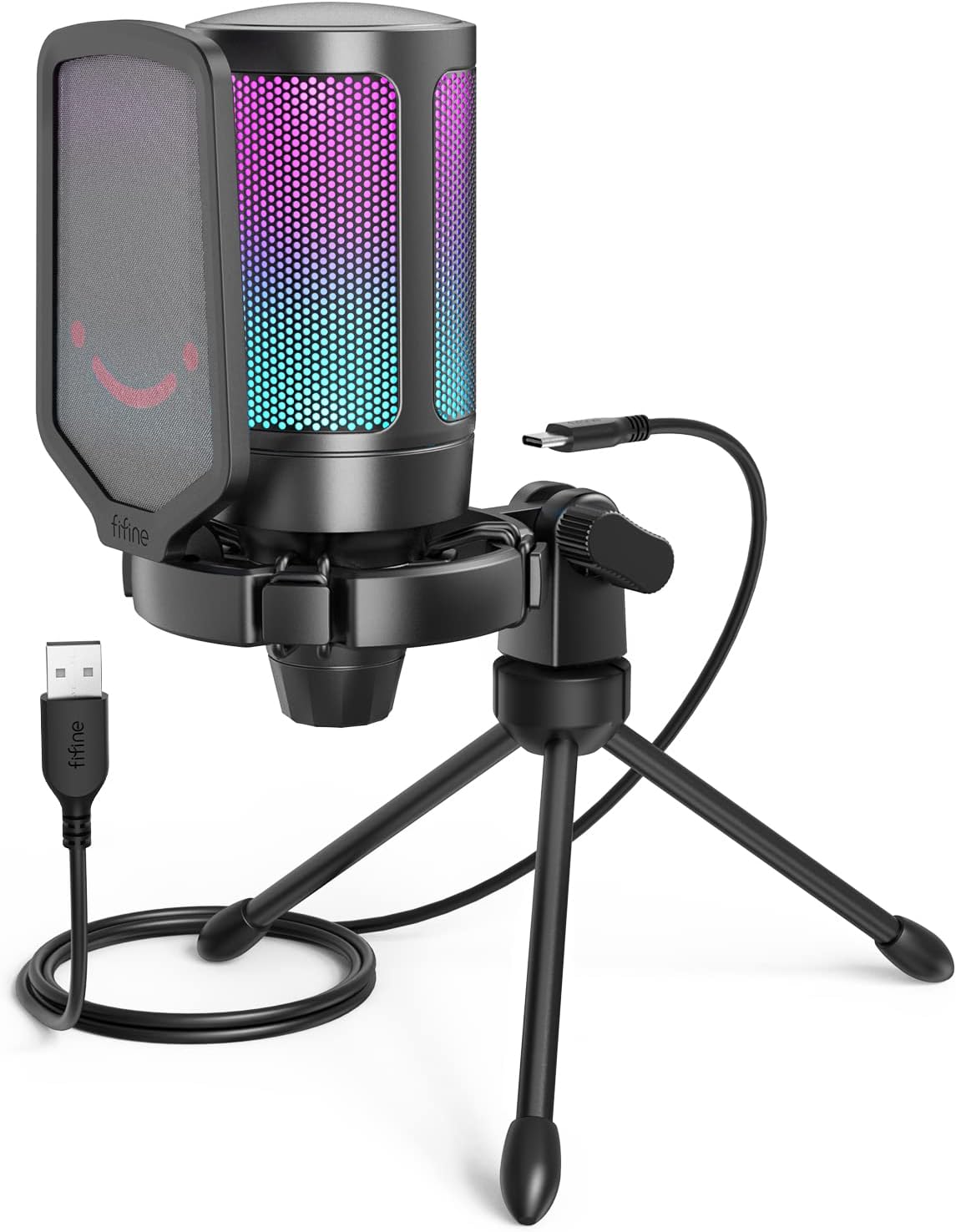 FIFINE RGB Gaming Mic - Quick Mute, Gain Control, AmpliGame