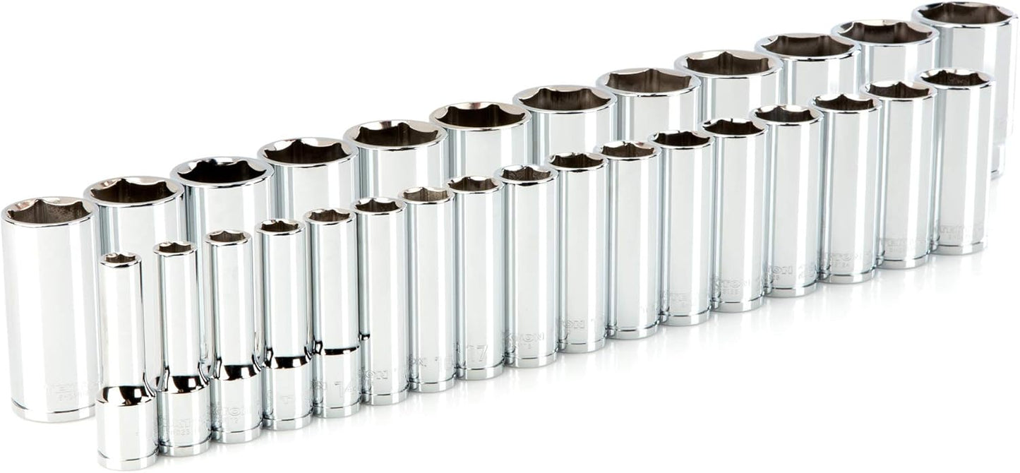 TEKTON 1/2 Inch Drive Deep 6-Point Socket Set for Precision