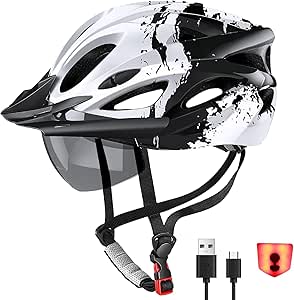 LAMONKE Bike Helmet with LED Light and Detachable Goggles