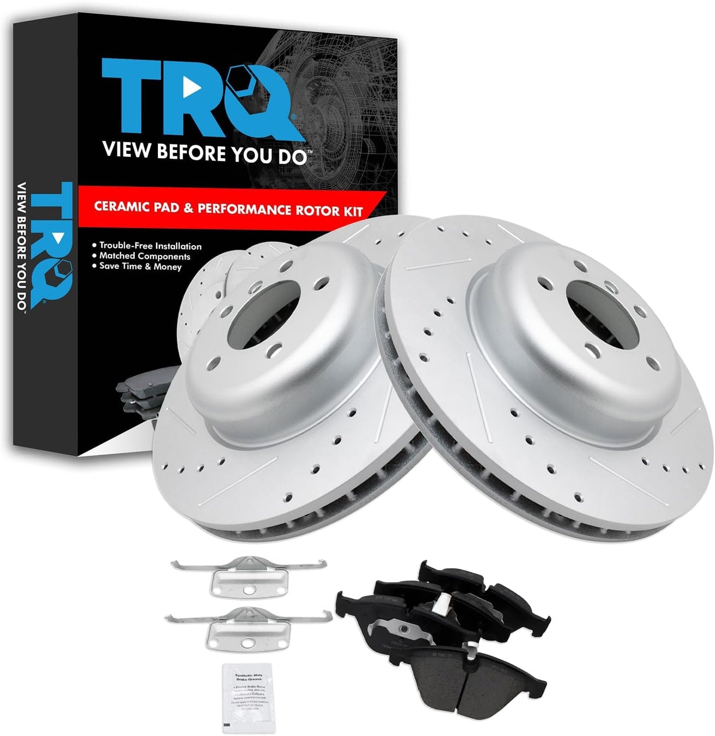 TRQ Front Performance Brake Pad & Rotor Kit for BMW 535i 550i