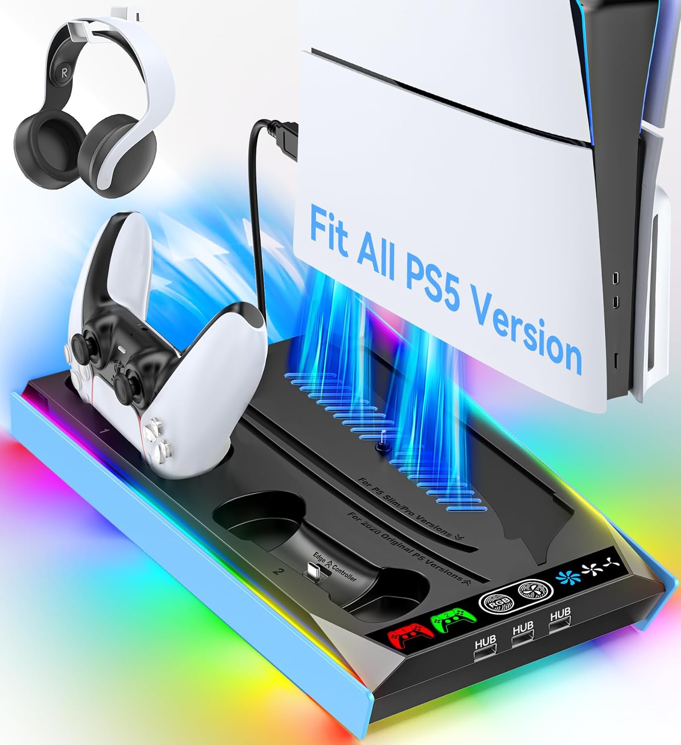 Rysker PS5 Cooling Station with Dual Controller Charger & Fan